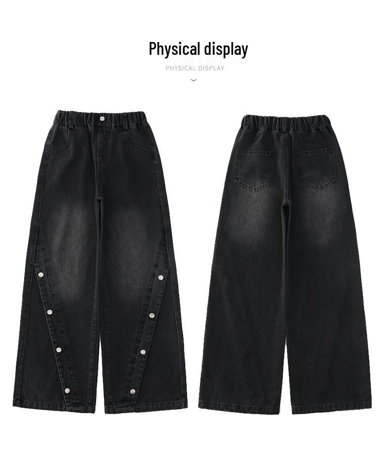 Girls' Wide-Leg Denim Pants, Loose Fit Casual Trousers for Spring and Autumn 2025