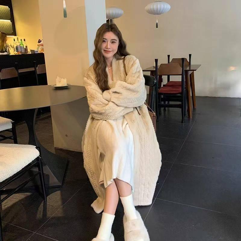 Eco-Friendly Faux Mink Fur Cable Knit Cardigan with Cotton Lining - Women's Winter Coat 2025 Collection