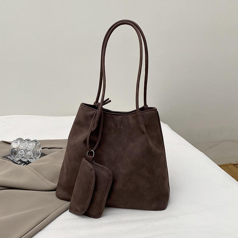 

Вместительная замшевая сумка-тоут, женская простая и универсальная сумка через плечо для通勤, модная повседневная женская сумка подмышку