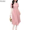 ZANZEA Women Lace Patchwork Casual Round Neck Short Sleeve Dress