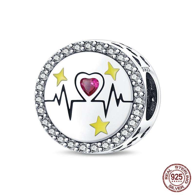 Real Copper Pink Series Heart Charms Beads Fit Qikaola Original Bracelets Diy Mother'S Day Jewelry Gift For Mom