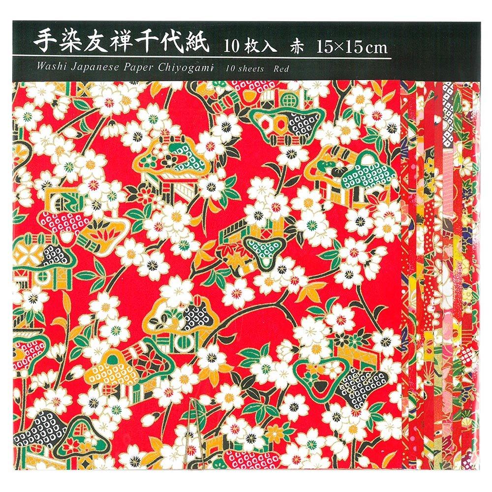 Ehime Paper Washi Yuzen 15cm x 10 Co., Ltd. Paper, Hand-Dyed Chiyogami, Red, Sheets, TZM-5015R