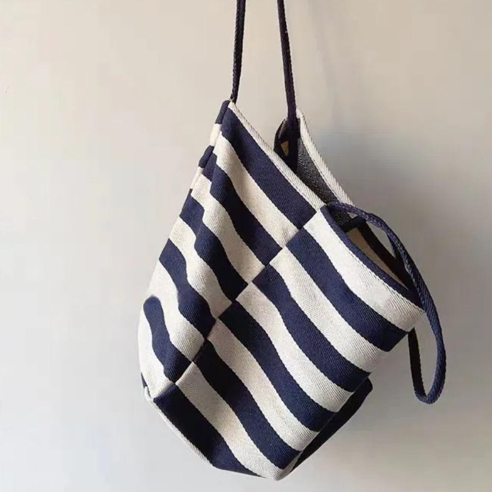 Contrast Color Black White Stripe Bag Large Capacity Thin Straps Tote Bag  Daily