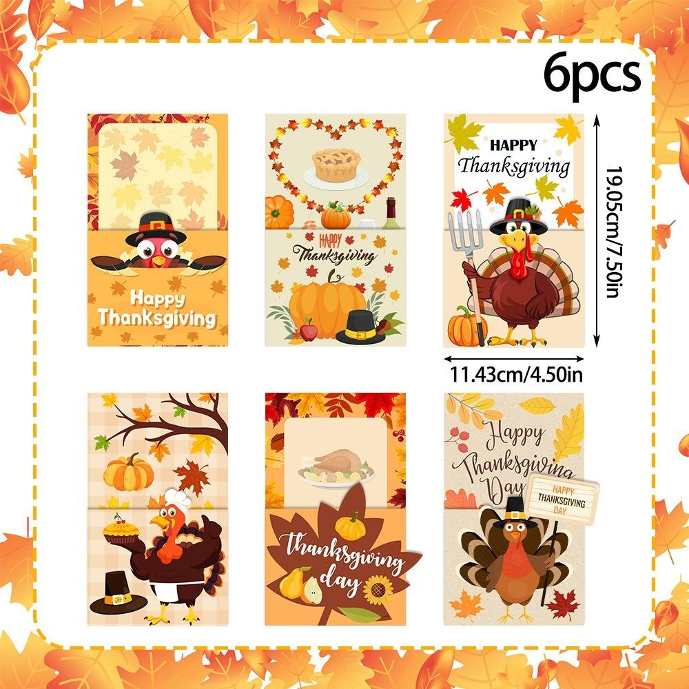 6pcs Turkey Maple Leaf Cutlery Storage Bags Autumn Theme Tableware Cover  Home Decor