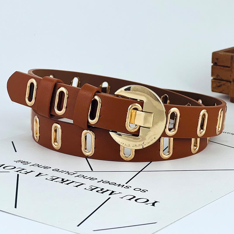 Pu Womens Leather Belt With Hollow Design And Alloy Closure For Casual Attire