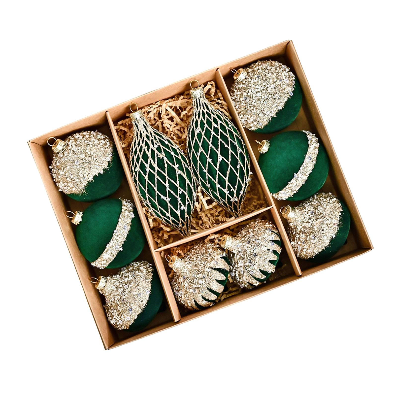 

Набор из 10 подвесок в виде рождественских шаров, шары необычной формы с флокированным покрытием и росписью, украшения для места проведения рождественской вечеринки One Size