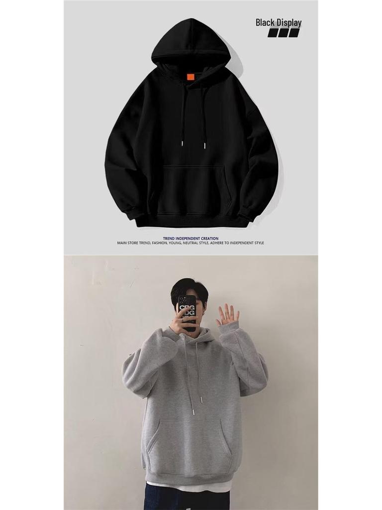 Men's Versatile Solid Color Hooded Jacket - Trendy Loose-Fit Casual Sportswear for Spring and Autumn