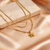 Double Layer Stainless Steel Flower Pendant Necklace for Women, Gold Plated Snake Chain Choker Necklace, Stacked Fashion Jewelry