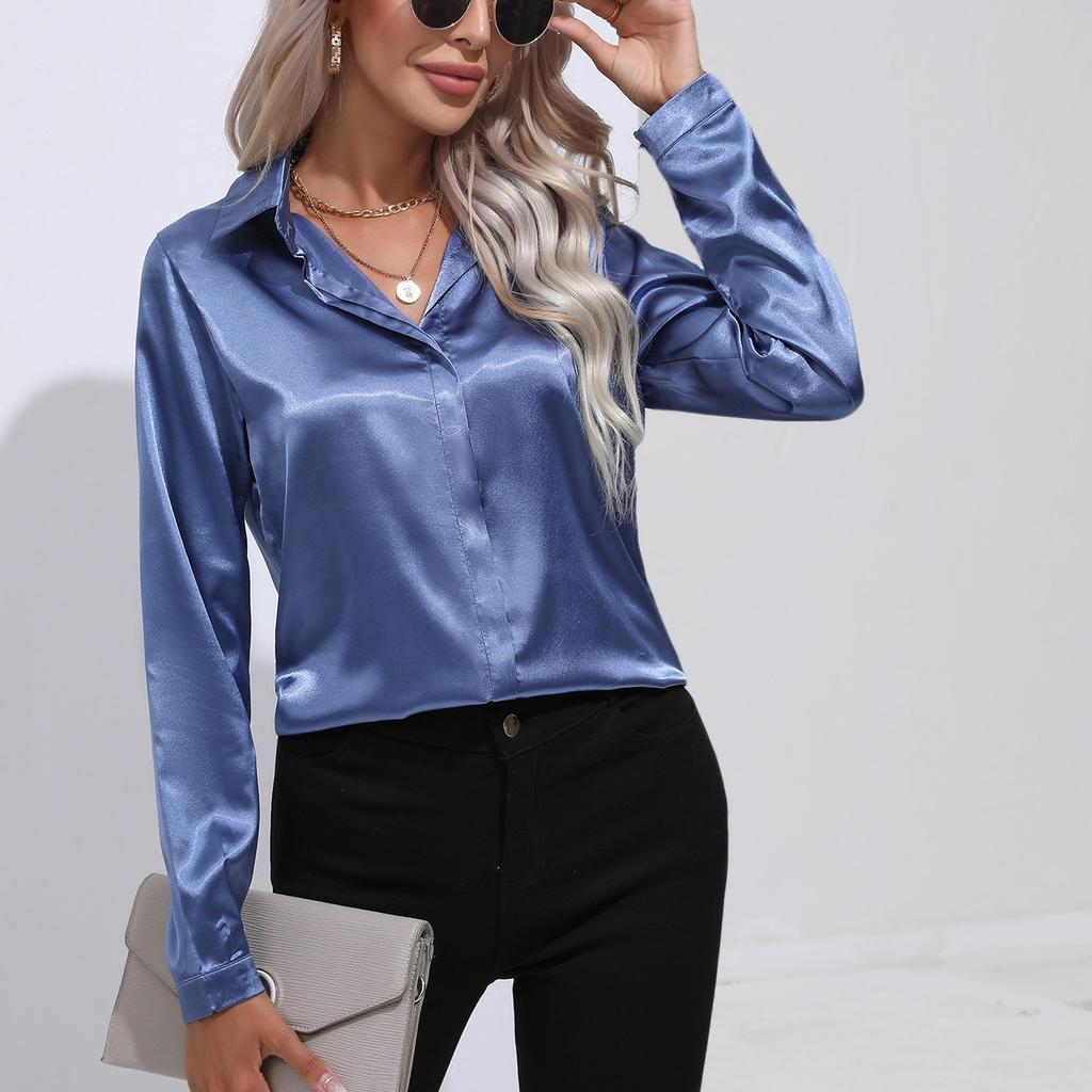 GMXIA One-button Color Ding Shirt for Women Long Sleeve Shirt for Spring Autumn Women's Wear