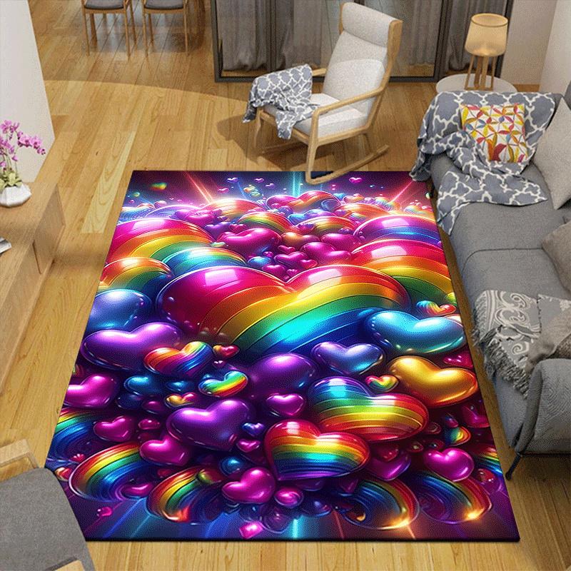 1pc Colorful Love Design Area Rug - Soft, Anti-Slip, and Durable Gaming Room Decor for Bedroom