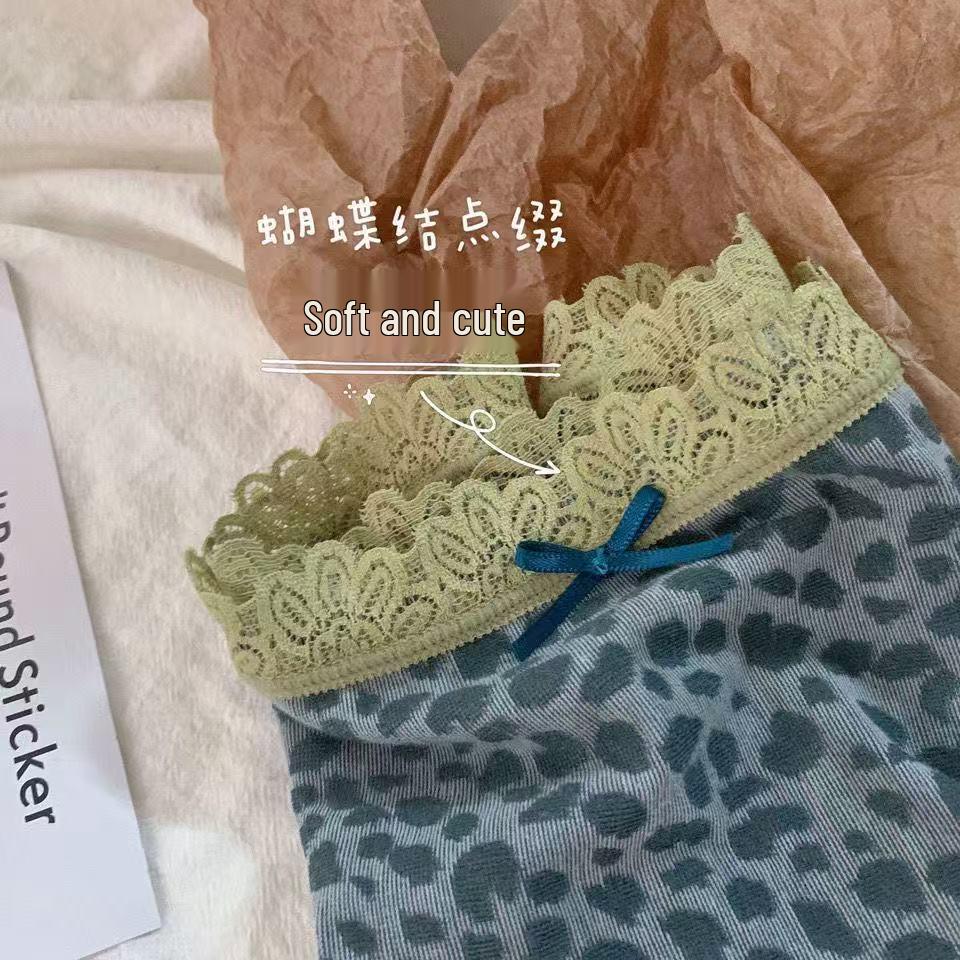 Pure Cotton Women's Leopard Print Lace Bow Mid-Waist Panties - Breathable Triangle Underwear 2025