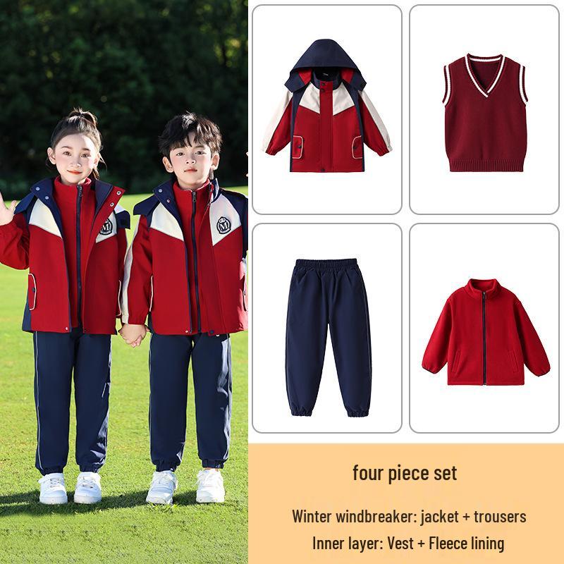 Elementary School Windbreaker Three-Piece Uniform Set for Kindergarten and First Grade - Spring, Autumn, and Winter