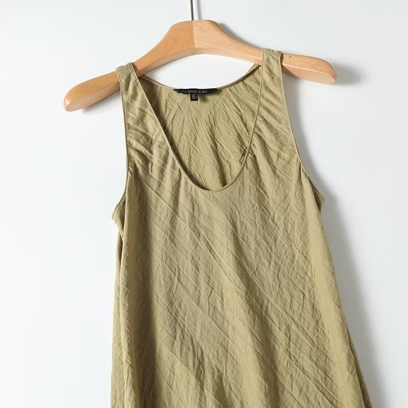 Fashion Style 2024 New Fall Women's Clothing Easy Matching Sling Green Series Elegance Minimalist Style V Neck Vest Dress