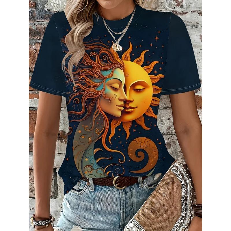 Loose Crew Neck Top Fashion Printed Short Sleeve Casual T-Shirts Women’s