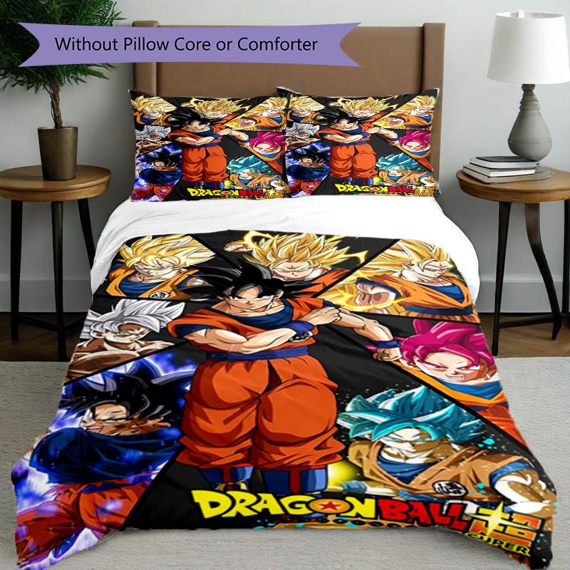 3-teiliges Bettbezug-Set (1 * Bettbezug + 2 * Kissenbezug, ohne Kern), Dragon Ball Print Bettwäsche-Set, Schlafzimmer-Dekoration, Ganzjahres, Geburtstagsgeschenk