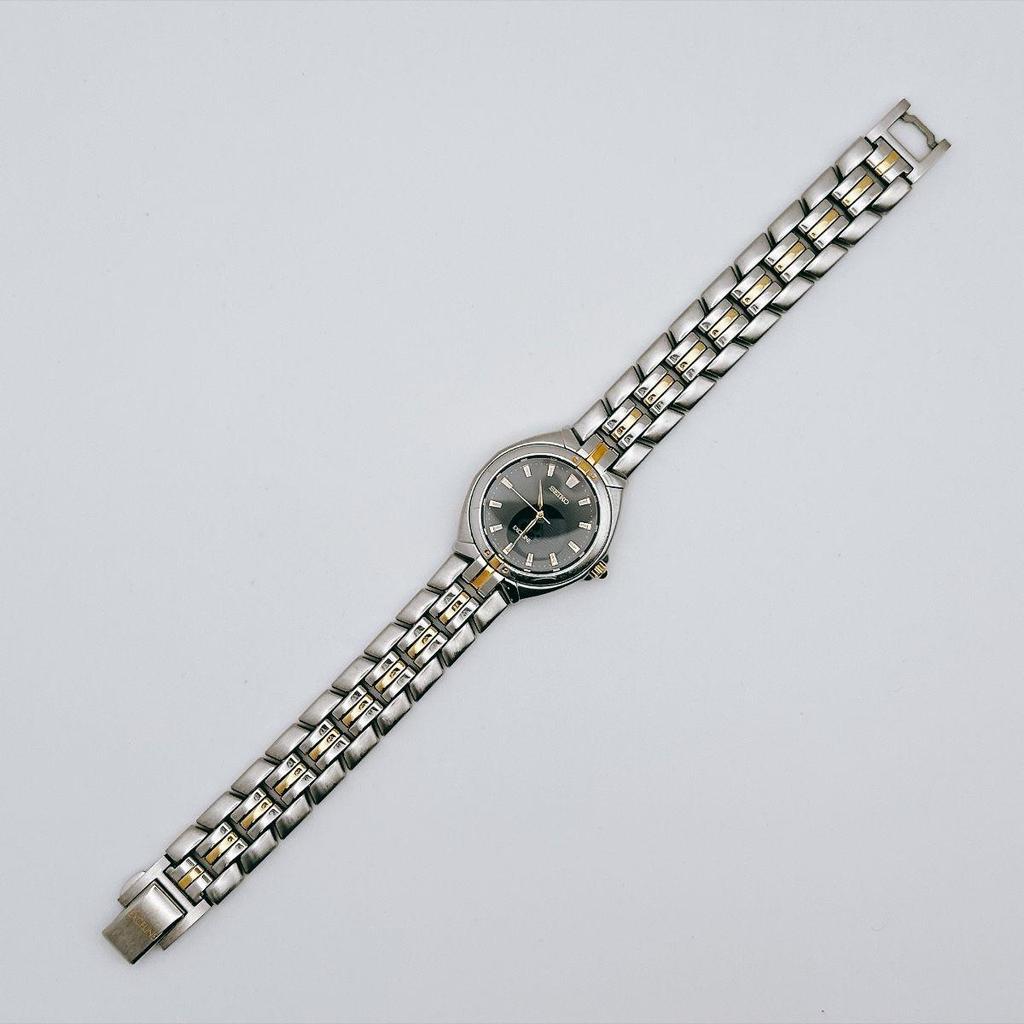 Used Vintage SEIKO Exceline Bangle Watch, Combi, Black Dial, Working, Battery Replaced