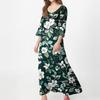 Damska Sukienka Midi z Tuniką w Stylu Vintage z Nadrukiem, Talia, Letnia Casualowa Sukienka z Rękawem 3/4 Sukienka