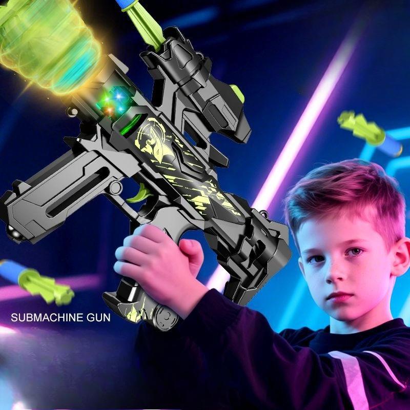 Soft Bullet Toy Gun with Flashing Lights Battle Sounds Kids Cartoon Blaster Toy Safe Colorful Submachine Gun Model Boys Gifts