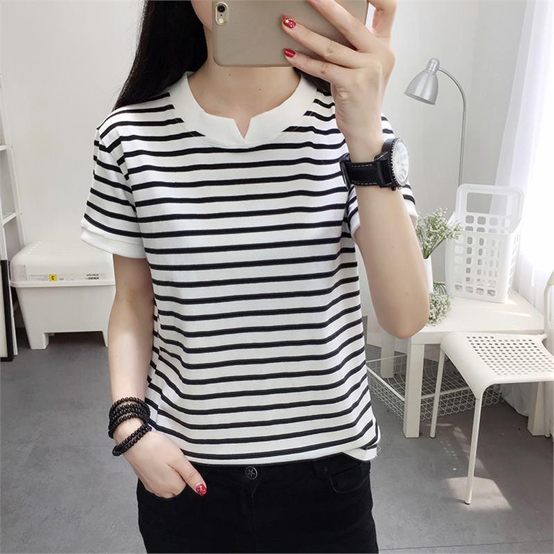 

Женская полосатая хлопковая футболка свободного кроя больших размеров 2024 - Черно-белая, рукав до локтя 3XL белый