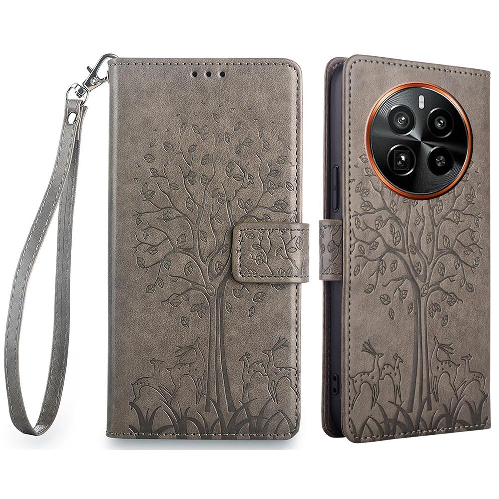 For Realme GT5 Pro 5G Case Deer Tree Imprinted PU Leather Flip Wallet Phone Cover