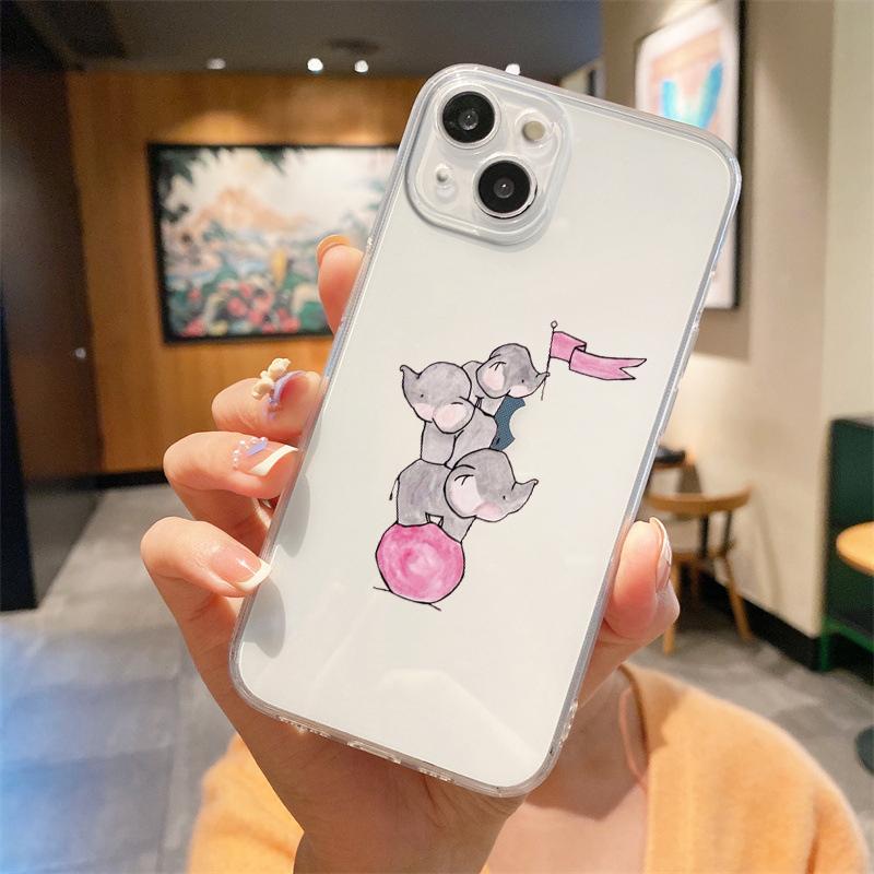 For iPhone 15 16 14 13 12 mini 11 Pro Max XS X XR SE 7 8 Plus Silicone Clear Cover Couple Style Cartoon Luxury Phone Case