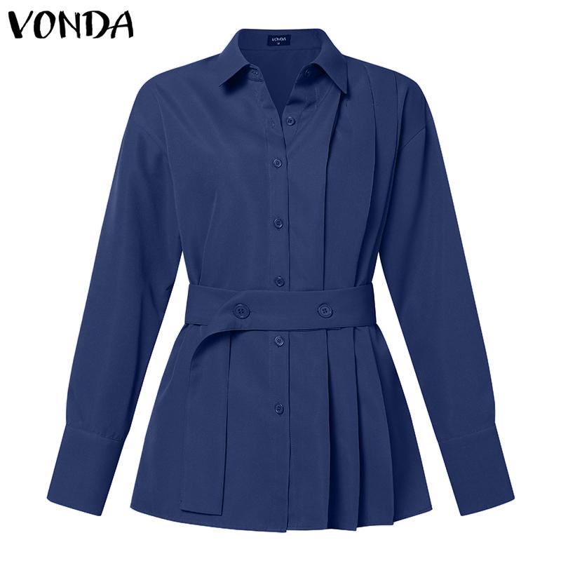 VONDA Женские однотонные плиссированные офисные рубашки с длинным ...