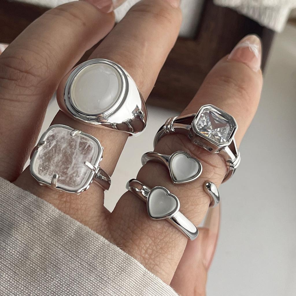 925 Sterling Silver Rings for Women Couple Minimalist Handmade Oval White Stone Ring Fine Jewelry Gift Prevent Allergy