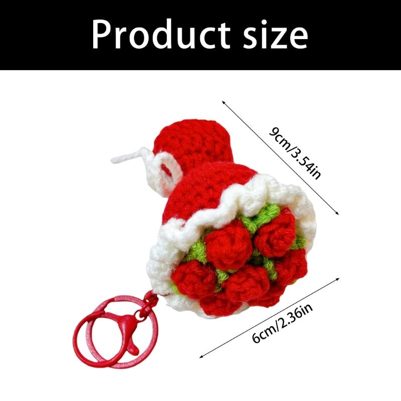 Handmade Crochet Flower Keychains Purse Bag Accessories Key Charm Car Keyrings Valentines Gift Bouquet Keychain Women
