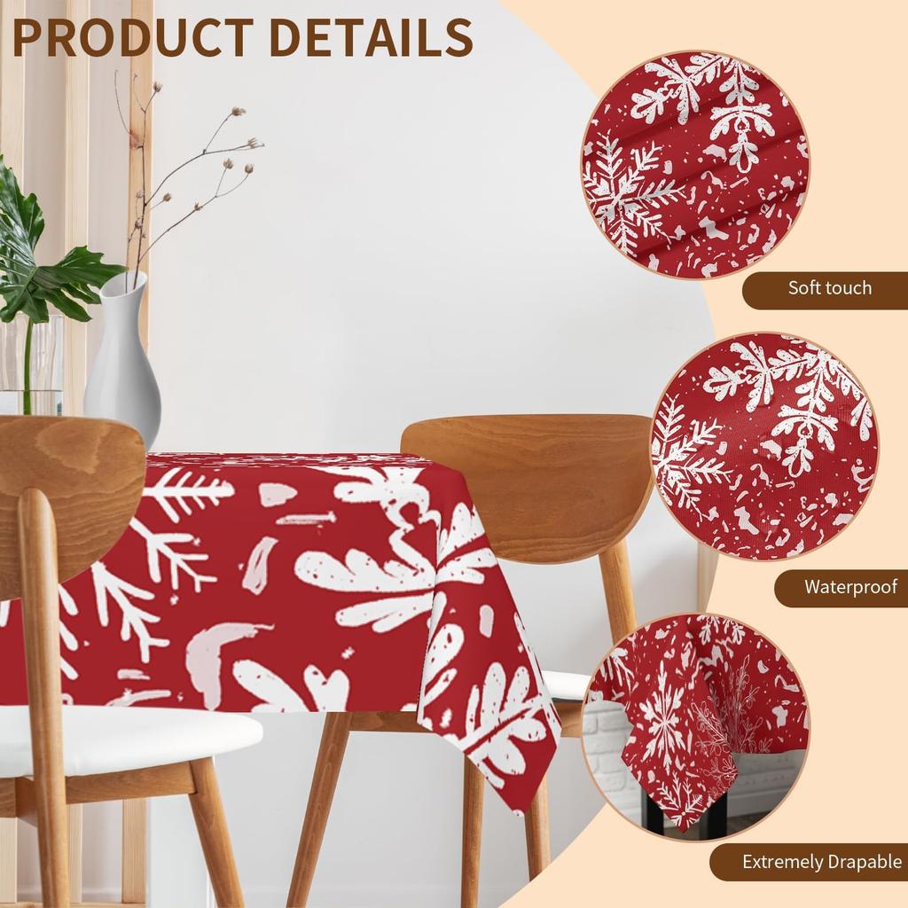 Christmas Snowflakes Square Tablecloth Washable Winter Holiday Festive Table Cloth Cover for Dining Party Picnic