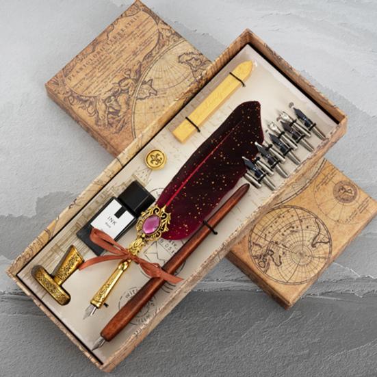 1 Set 0,5mm Schön aussehende Quill Pen-Set Glattes Schreiben Kupfer Komfortable Grip Quill Stift Tinte Set Schreibwaren liefert