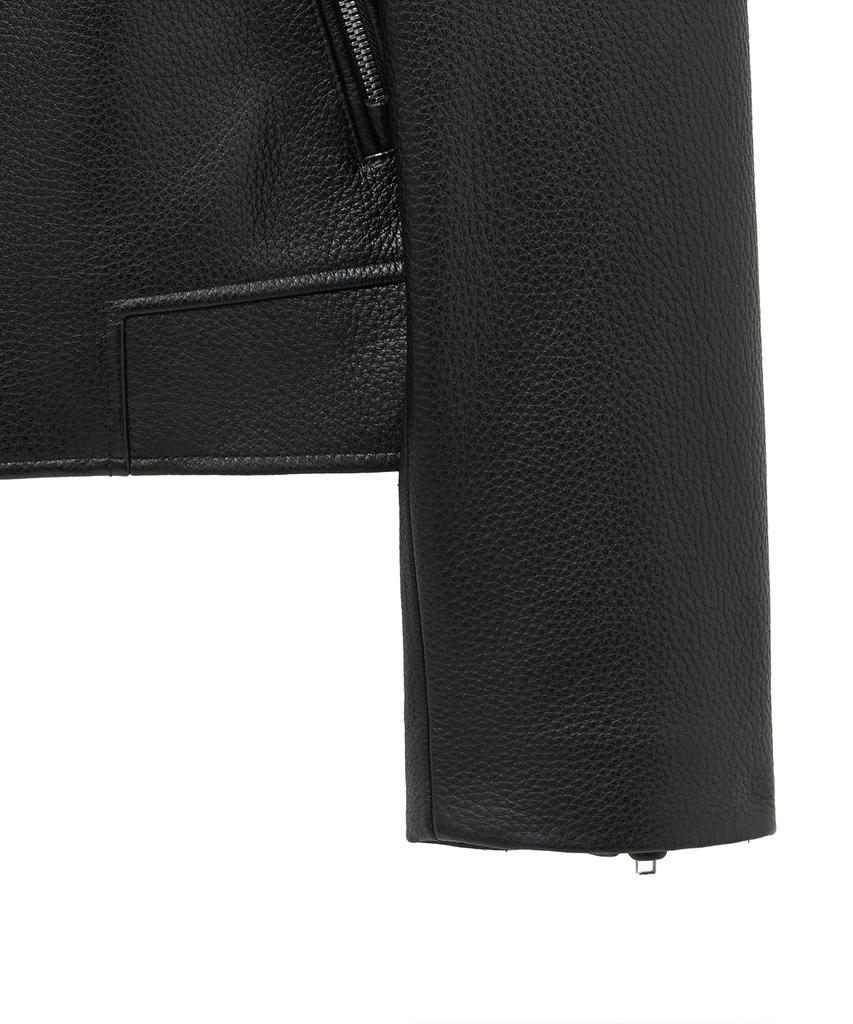 Noirer Goat Shrunken Leather Single Rider Jacket (Black)