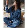 Women's Pure Cotton Pajama Set with Chest Pads - 2025 New Long Sleeve & Pants, Autumn/Winter Home Wear