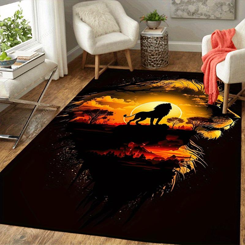 1pc Lonely lion Design Area Rug - Soft, Anti-Slip, and Durable Gaming Room Decor for Bedroom