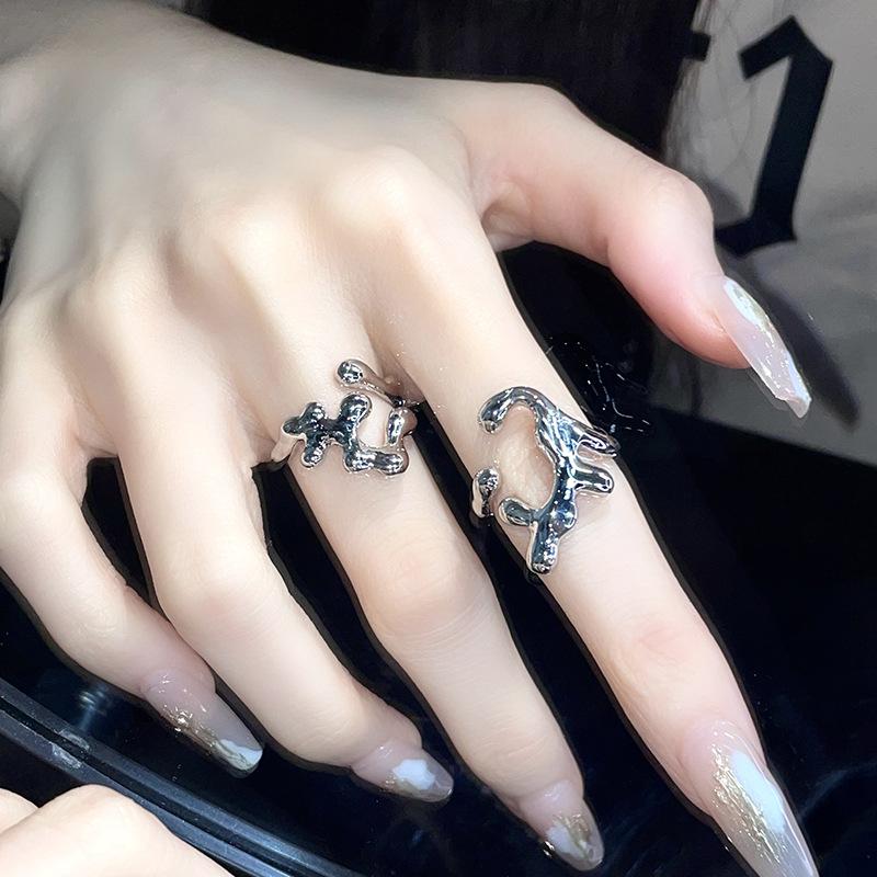 Irregular Geometric Opening Index Finger Ring Female Cold Style Hip-Hop Niche Design Exaggerated High-End Ring