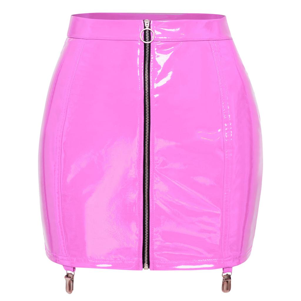 Womens Bodycon PU Skirt Floral Lace Patchwork Lace Up Clubwear Mini Skirt