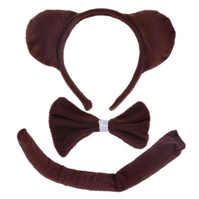 Bandeau Oreilles de Singe en Peluche pour Adultes Enfants Queue Attache Ensemble Animal pour Cadeau Fête d'Anniversaire Déguisement Cosplay Noël Halloween Couvre-chef