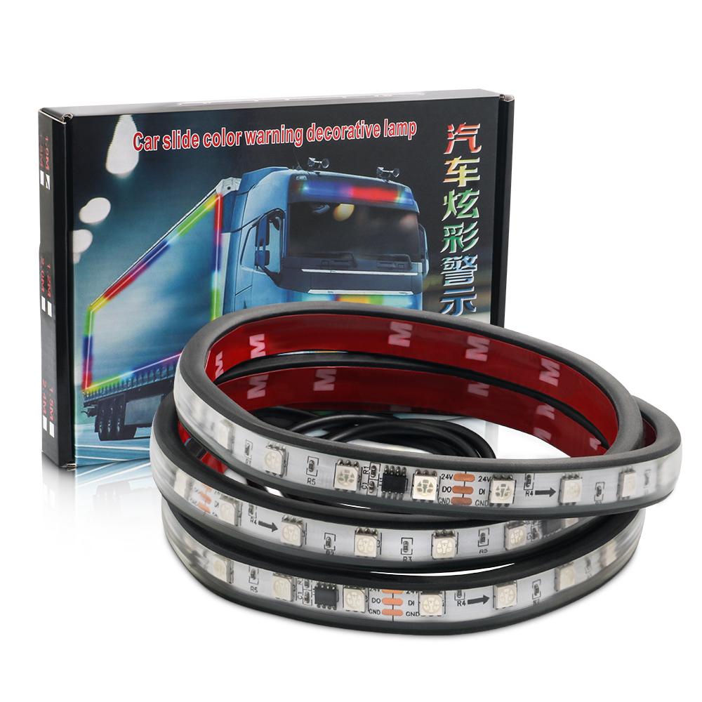 DRL LED Truck Light Strips Warning Light RGB Colorful Flexible Streamer 1M 1.5M 2M LIght Bar Atmosphere Lamp with Remote 24V