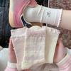 Pink Floral-patterned Socks - Spring and Summer Pile Socks, Simple Lace-edged Bow Tie Ankle-length Socks