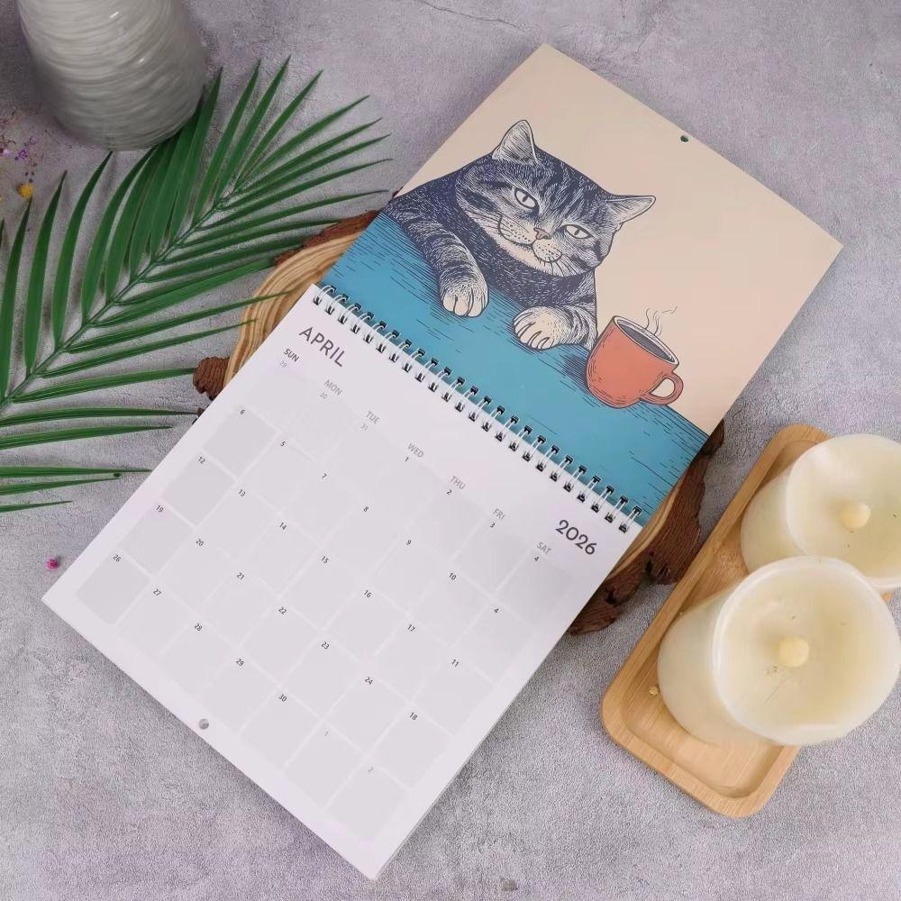 2026 Wall Calendar 2026 12 Month Layout Hangable Design Monthly Calendar Funny Cat Art Monthly Calendars Cat Design Calendar