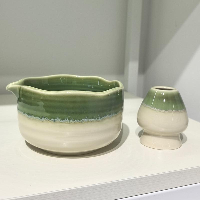 

2PCS/SET Ceramic Matcha Bowl and Whisk Set Sturdy Elegant Easy to Clean Matcha Mixing Bowl Kit Heat Resistant Japanese Tea Kit