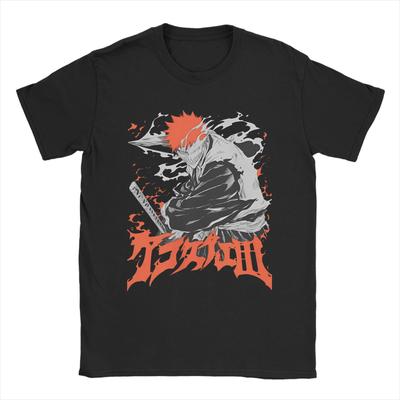 Printed BleachedCartoon Anime Kurosaki T Shirt For Unisex Japanese Manga Cotton T-shirts Short Sleeve Tops