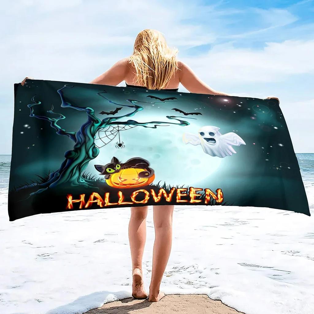 Halloween Beach Towel Microfiber Ghost Bath Towels Quick Dry Towel for Swimmers Sand Proof Towels for Hotel Gym Spa Yoga Sports