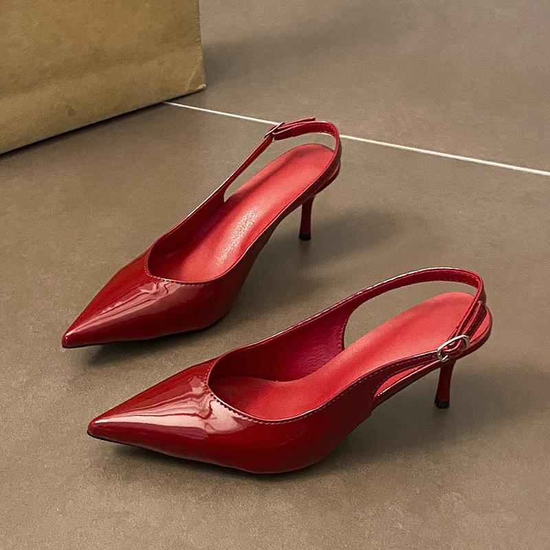 Nude High Heels Stiletto 2025 New Summer Fashion Temperament Pointed Head with Sexy Bag Head Rear Empty Sandals