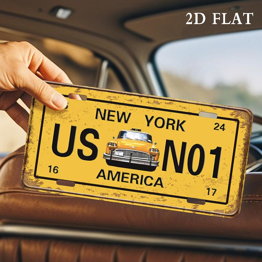 

New York US N America Taxi D Flat Printing License Plate Style Metal Tin Sign Big Apple Themed Decorative Aluminum Sign for 15x30cm(5.9x7.8inch)