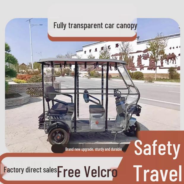 New Style Gray Electric Tricycle Canopy: Thickened Leather, Fully Transparent Rain Curtain, Sunshade Protection