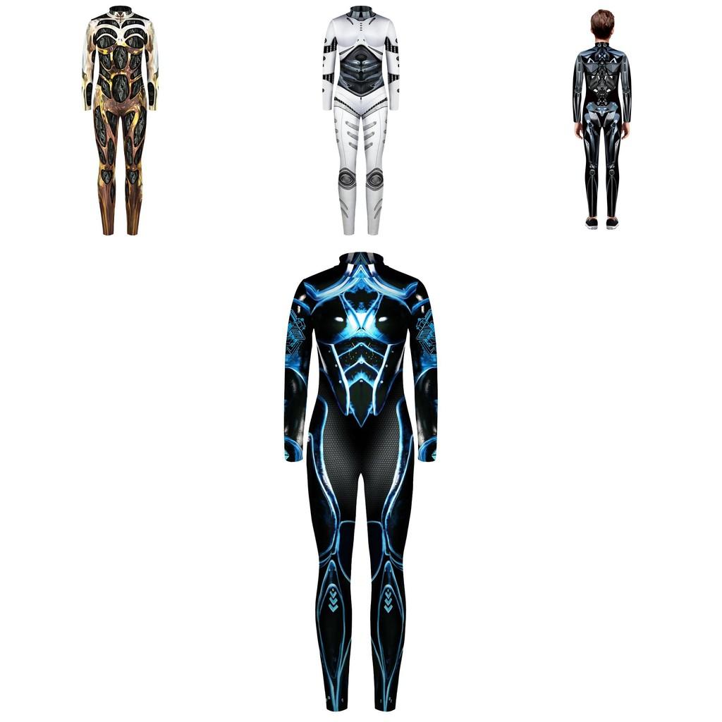 Sexy Robot Armor Print Halloween Cosplay Slim Fit Jumpsuit Bodysuit Costume