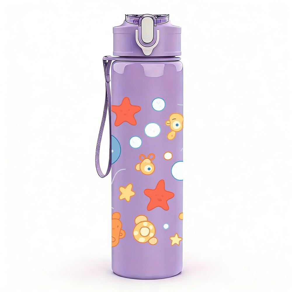 1PC Sea Animal Star Seamless Pattern 750ml Color Plastic Sports Water Bottle Leakproof Flip Straw Lid Suitable for Sports Office Home Use