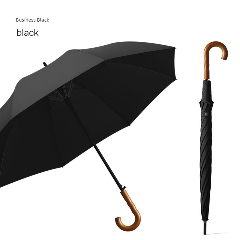 Ombrello Lungo Rinforzato Antivento da 120 cm per Uomo con Manico in Legno, Ombrello Lungo Dritto Automatico a Doppia Persona