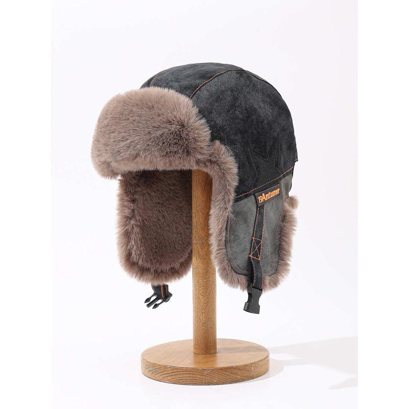 Outdoor locomotive Lei Feng hat men's winter thickened warm pu leather ear protection hat windproof snow pilot hat women