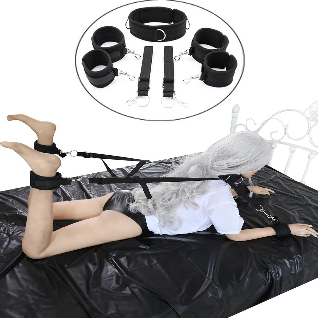 Guler de gât bondage la cătușe cătușe de încheietură manșete de gleznă bondage de pat roleplay piele sintetică cearșaf jocuri de cuplu jucărie sexuală pentru adulți
